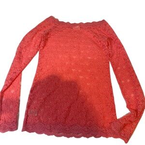 FREE PEOPLE Coral Lace Long Sleeve Blouse S